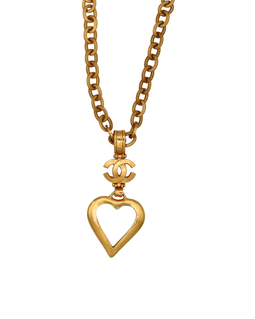 Chanel Gold Toned Glass Heart Necklace