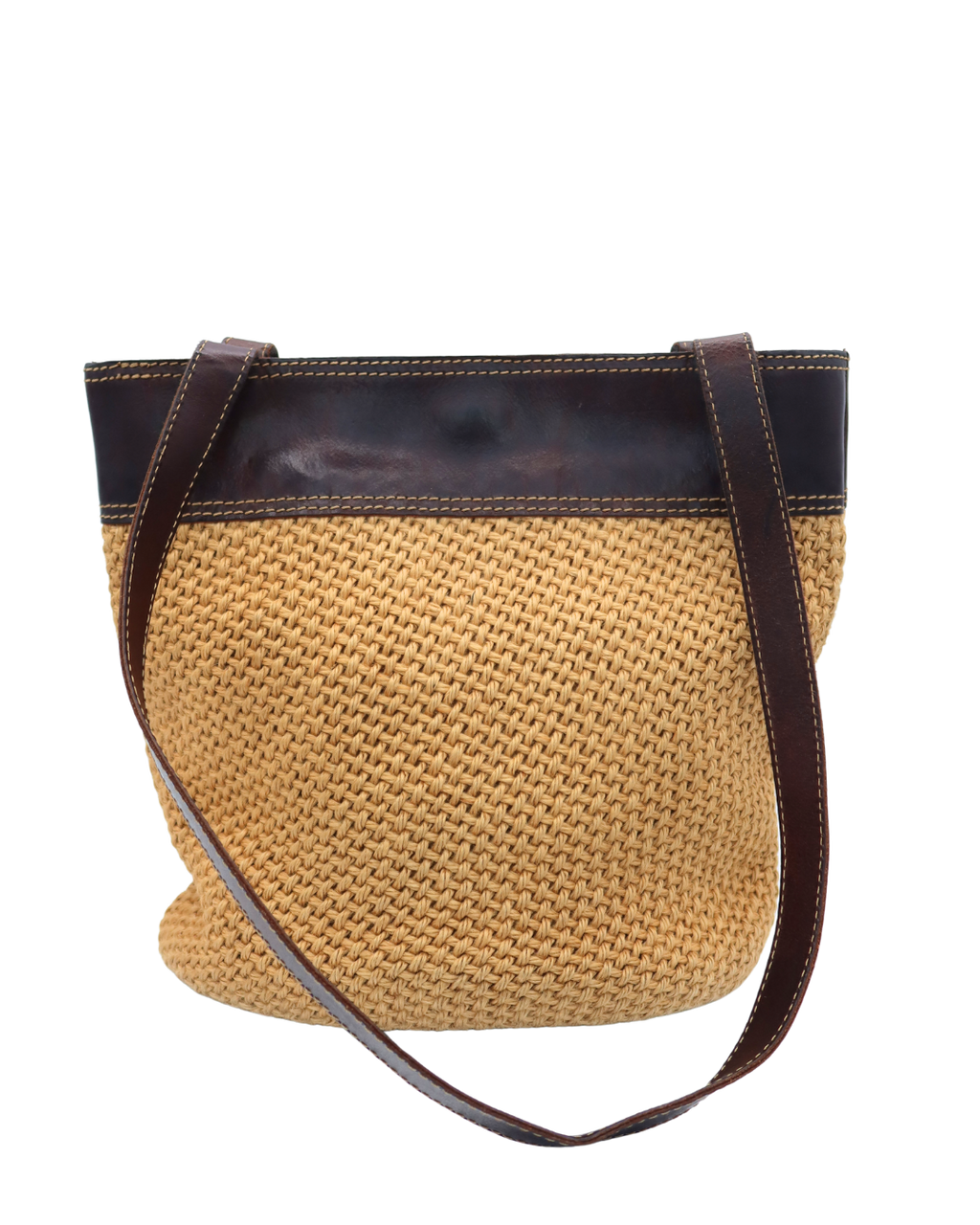 Bottega Veneta Vintage Woven Straw and Brown Leather Tote Bag