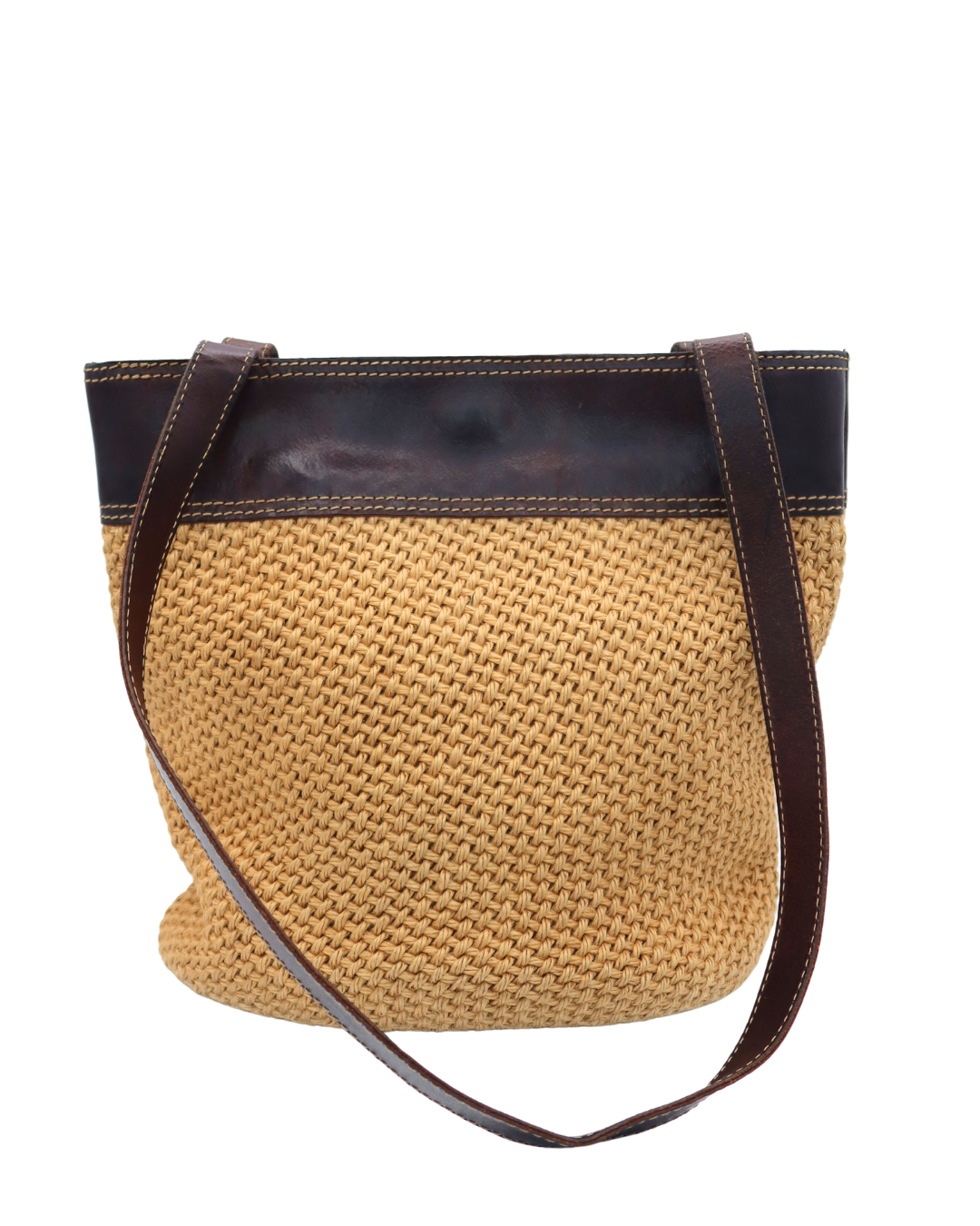 Bottega Veneta Vintage Woven Straw and Brown Leather Tote Bag