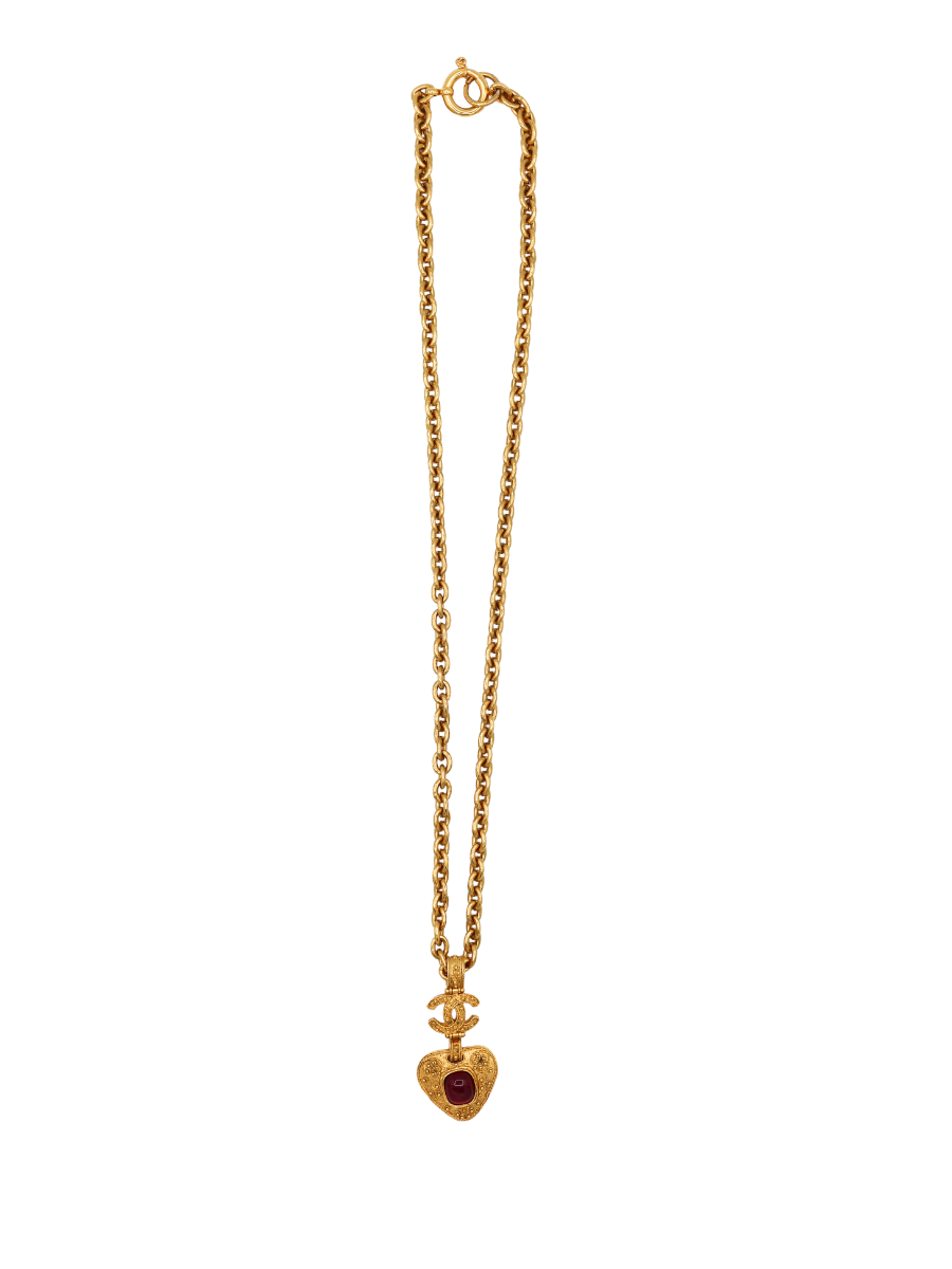Chanel Vintage Gripoix Heart CC Pendant Necklace 94A