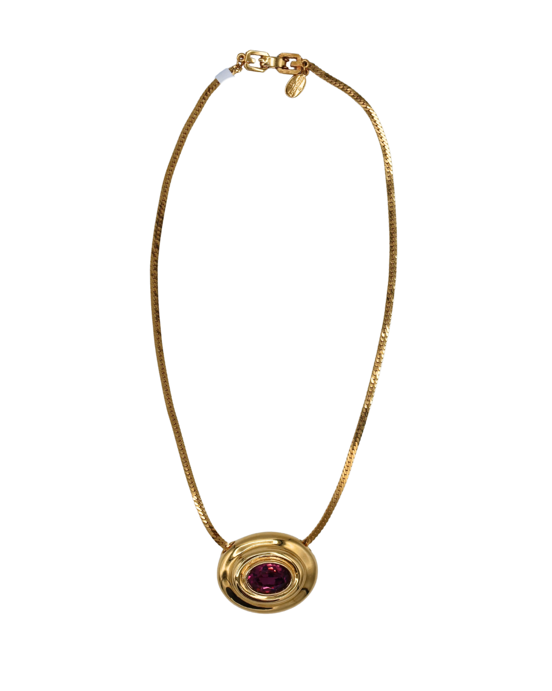 Givenchy Vintage Amethyst Gold-Plated Oval Pendant Necklace 1981