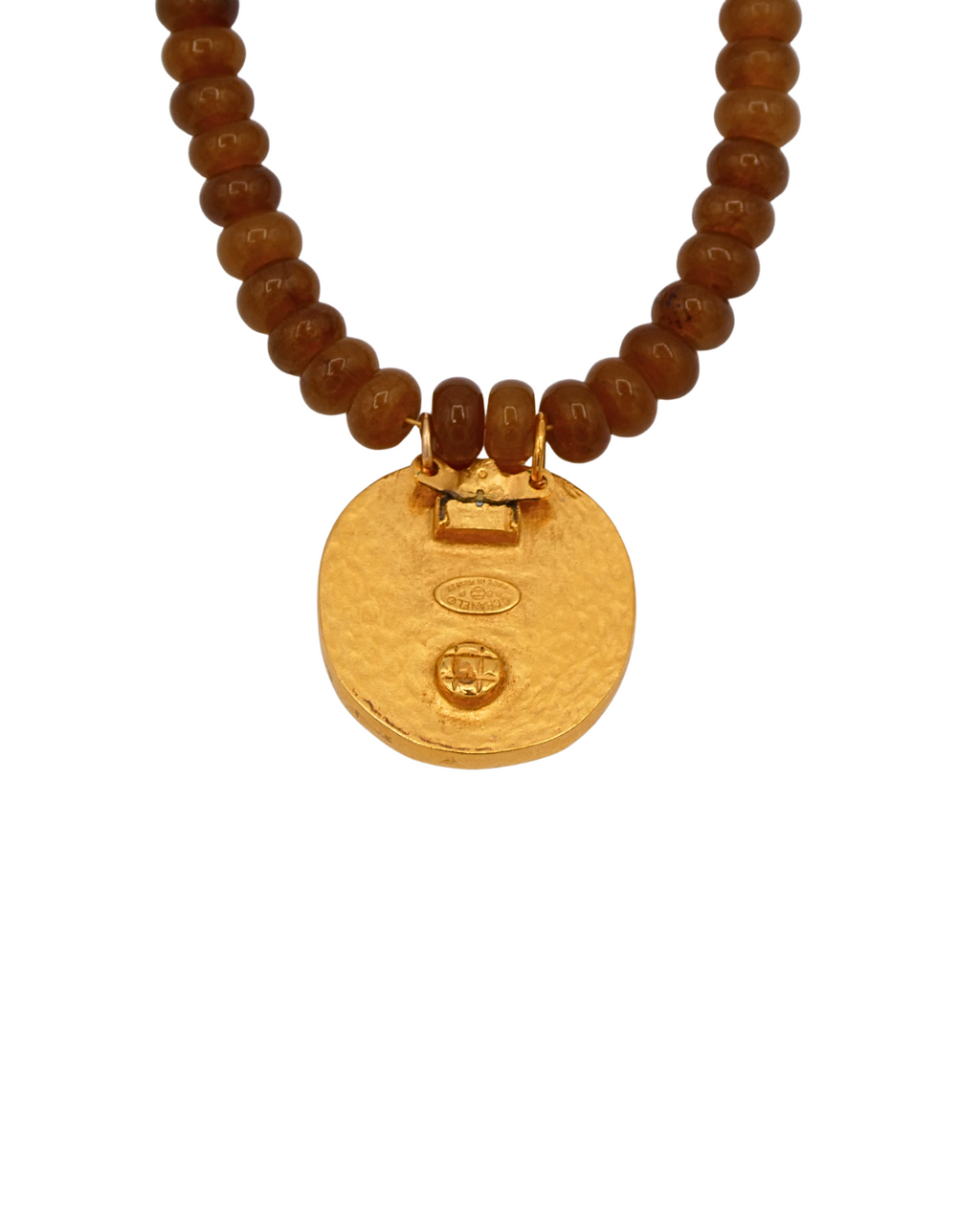 Chanel Reworked Brown Beaded Necklace with Chanel Charm
