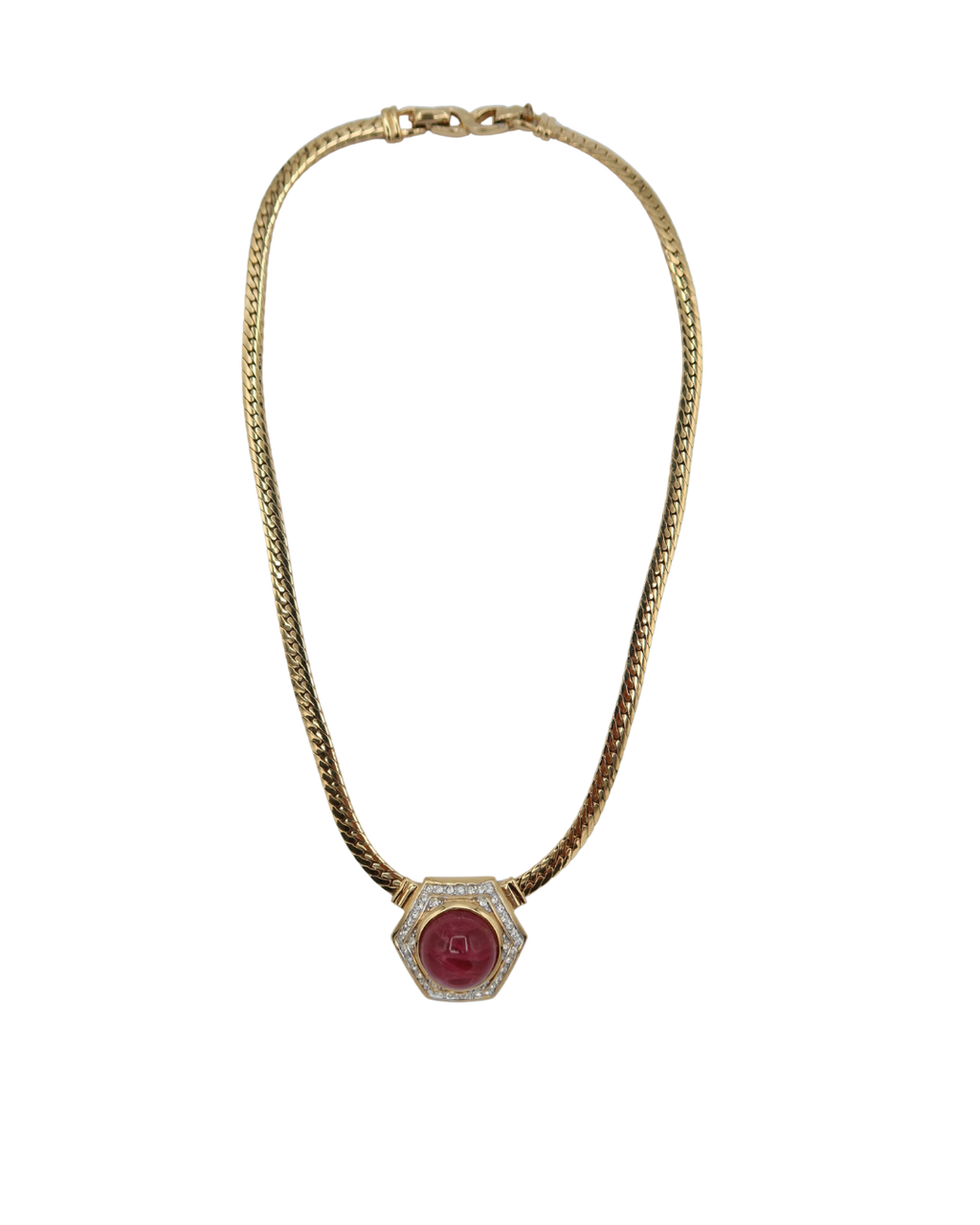 Nina Ricci Vintage Gold-Tone Pink Stone & Crystal Pendant Necklace
