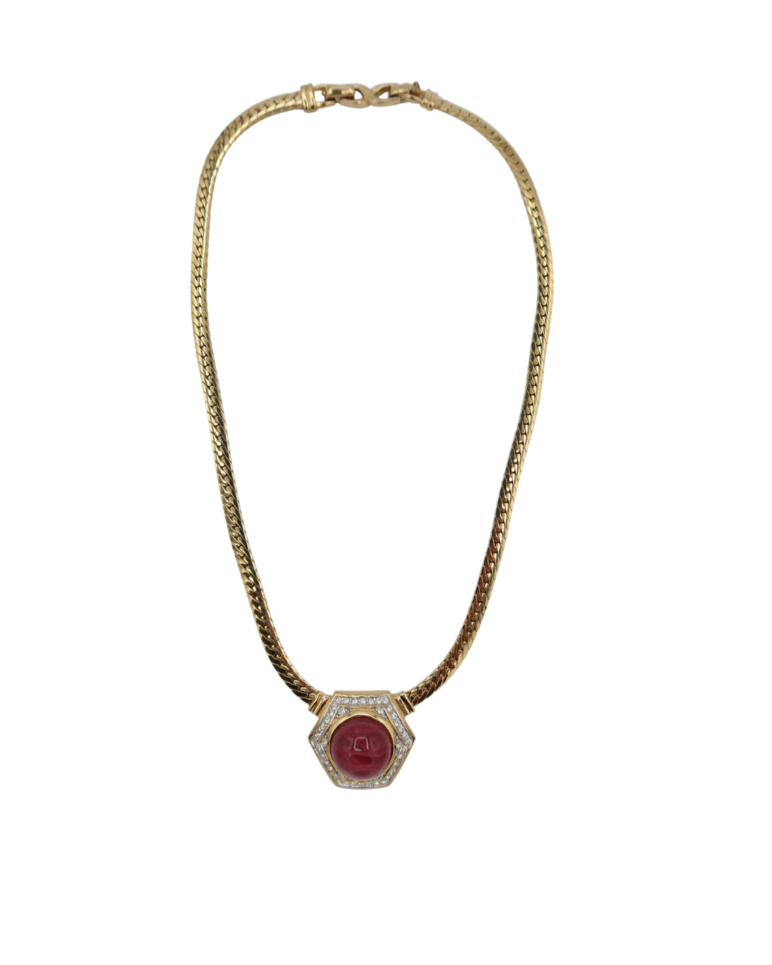 Nina Ricci Vintage Gold-Tone Pink Stone & Crystal Pendant Necklace