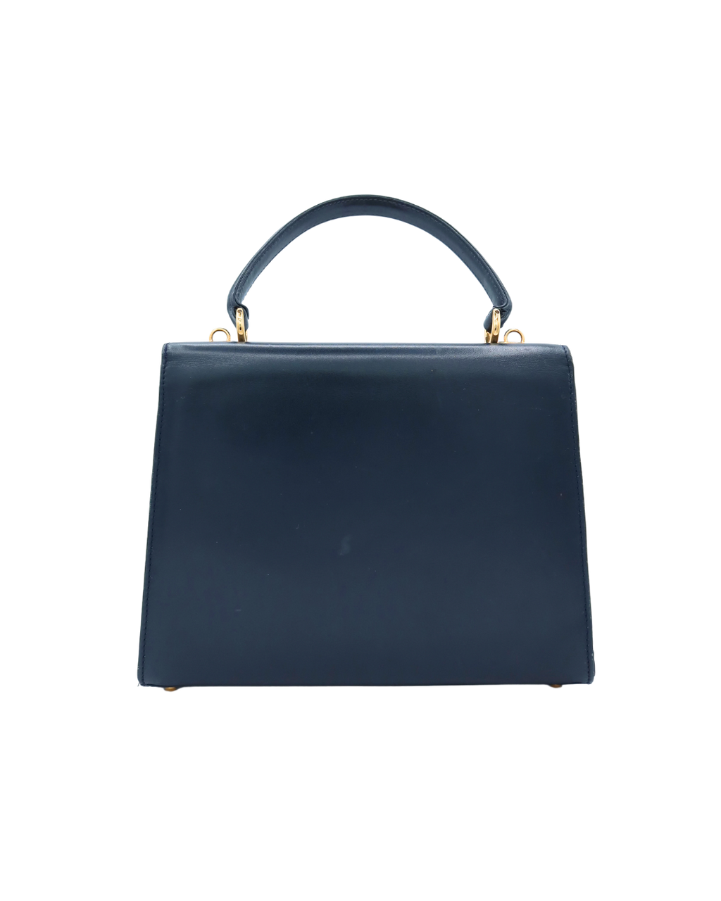 Gucci Vintage Blue-Black Leather Bamboo Clasp Top Handle Bag with Strap
