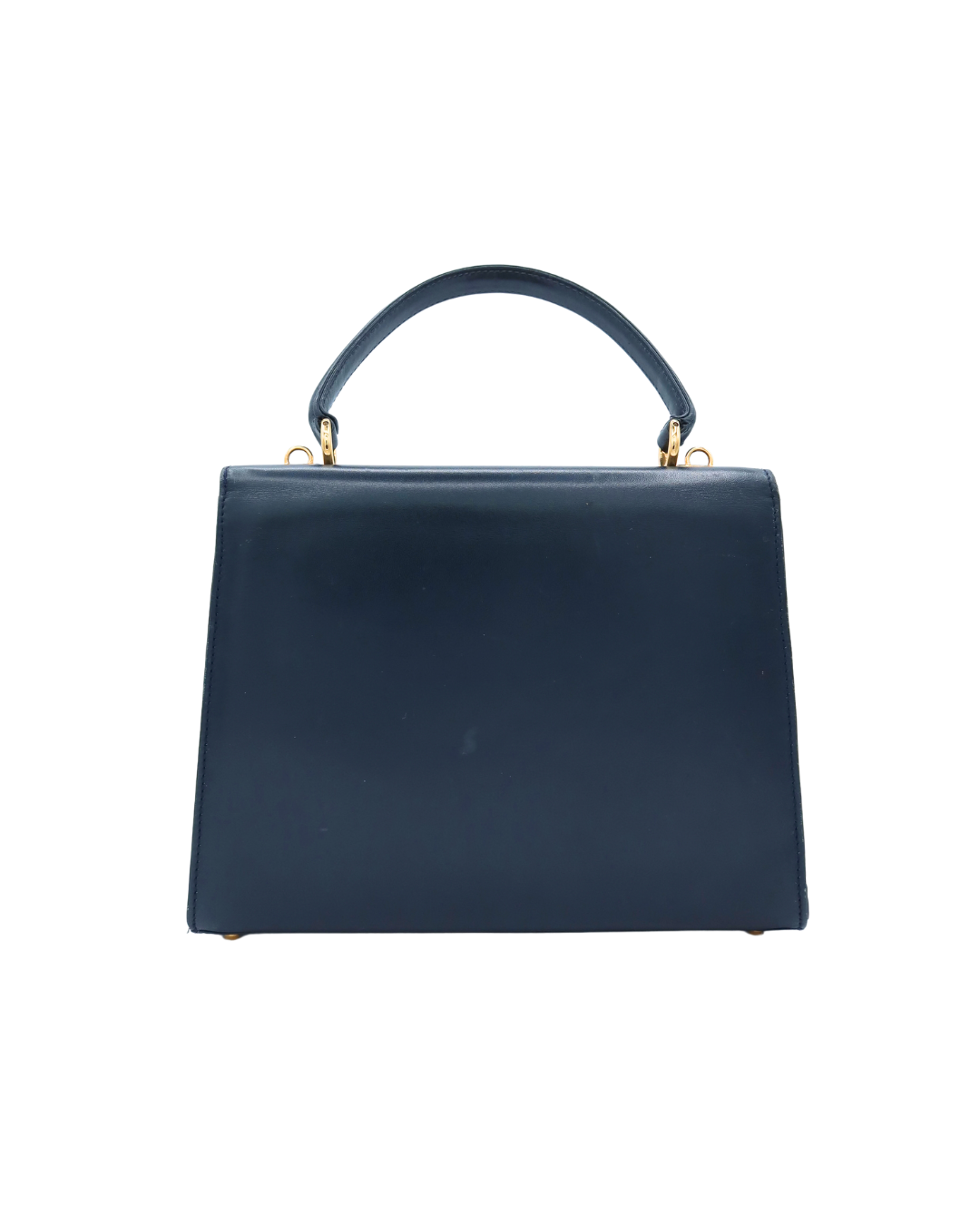 Gucci Vintage Blue-Black Leather Bamboo Clasp Top Handle Bag with Strap
