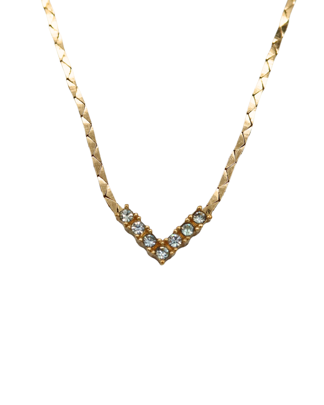 Christian Dior Vintage Rhinestone V Gold-Tone Necklace