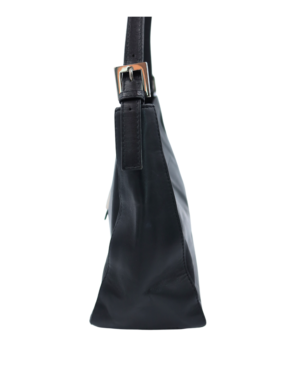 Fendi Vintage Black Leather Shoulder Bag with Green Buckle