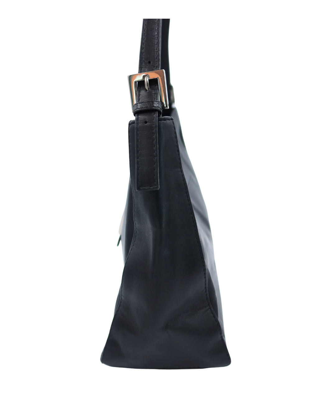 Fendi Vintage Black Leather Shoulder Bag with Green Buckle