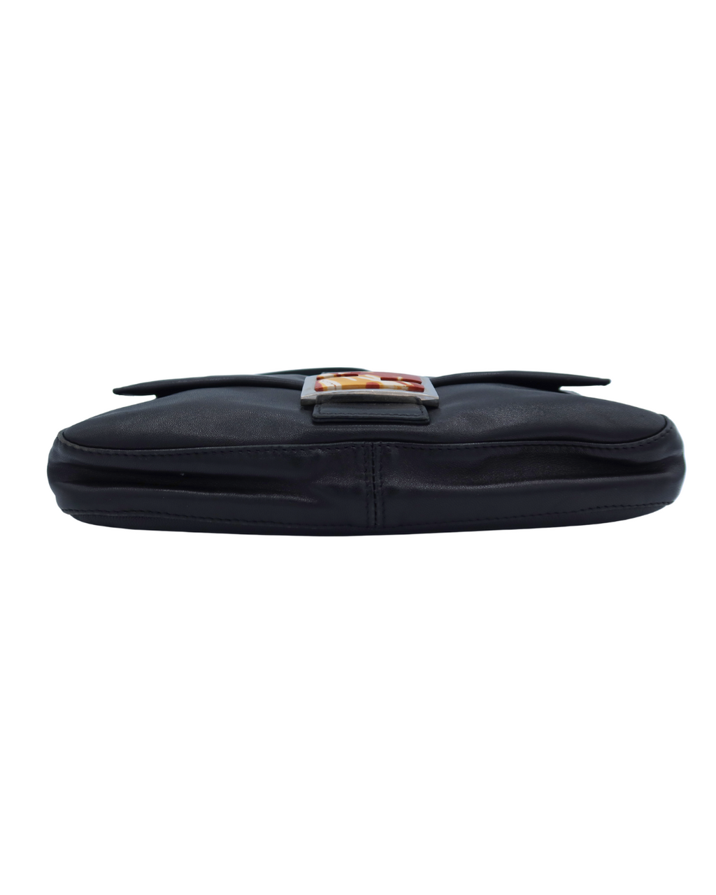 Fendi Baguette in Black Leather with Marble Buckle and Silver Hardware