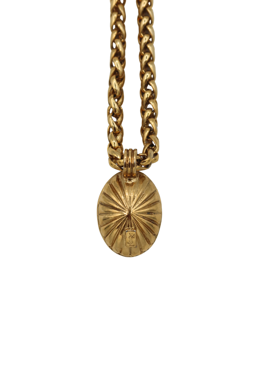 YSL Vintage Crystal Pendant Gold Toned Necklace