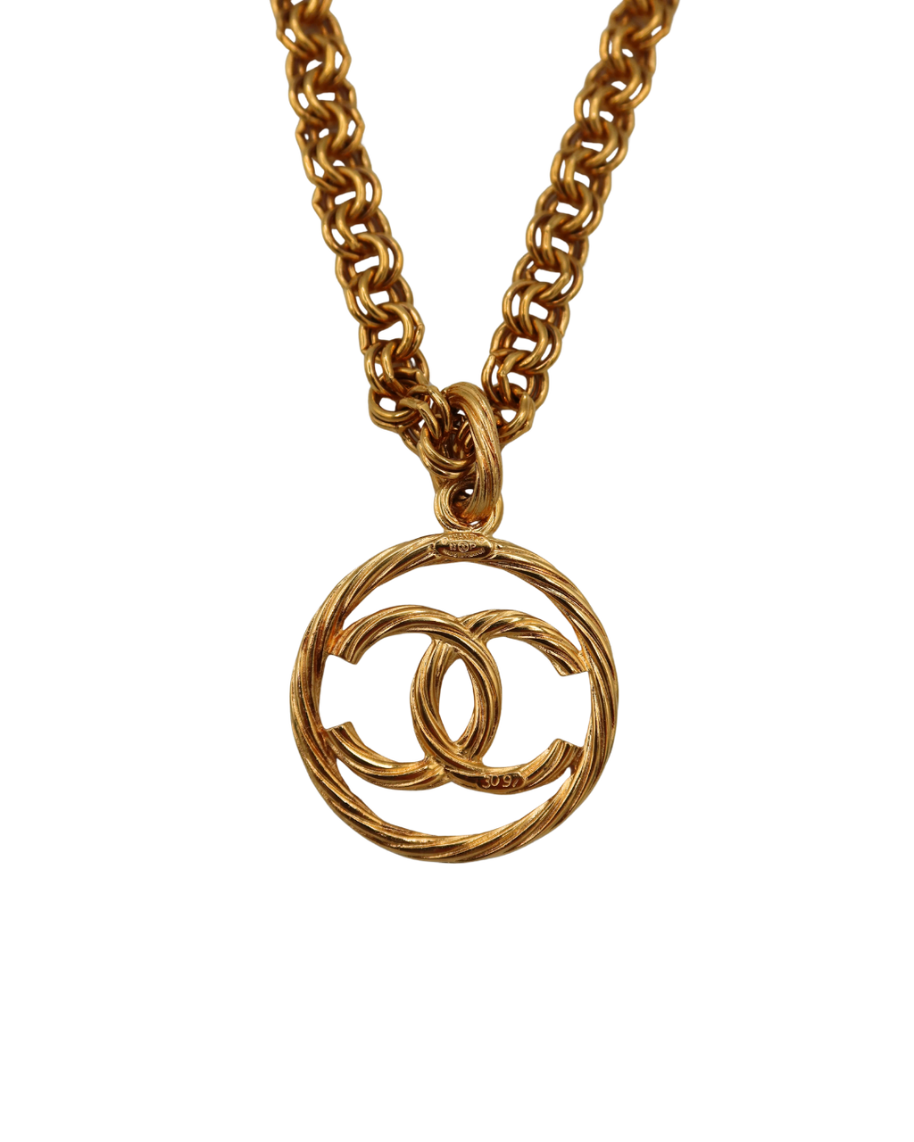 Chanel Vintage CC Logo Circle Pendant Gold-Tone Chain Necklace 93P
