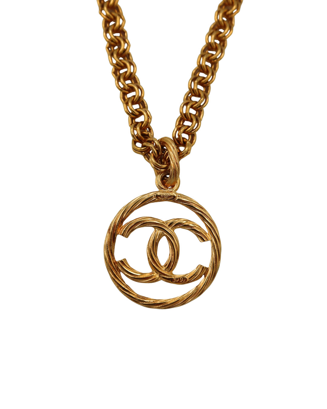 Chanel Vintage CC Logo Circle Pendant Gold-Tone Chain Necklace 93P
