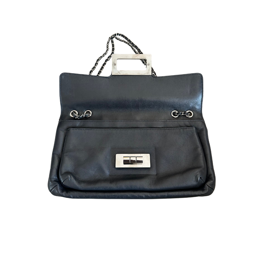 Chanel Black Vintage Giant Leather Mademoiselle Reissue Lock Flap Bag