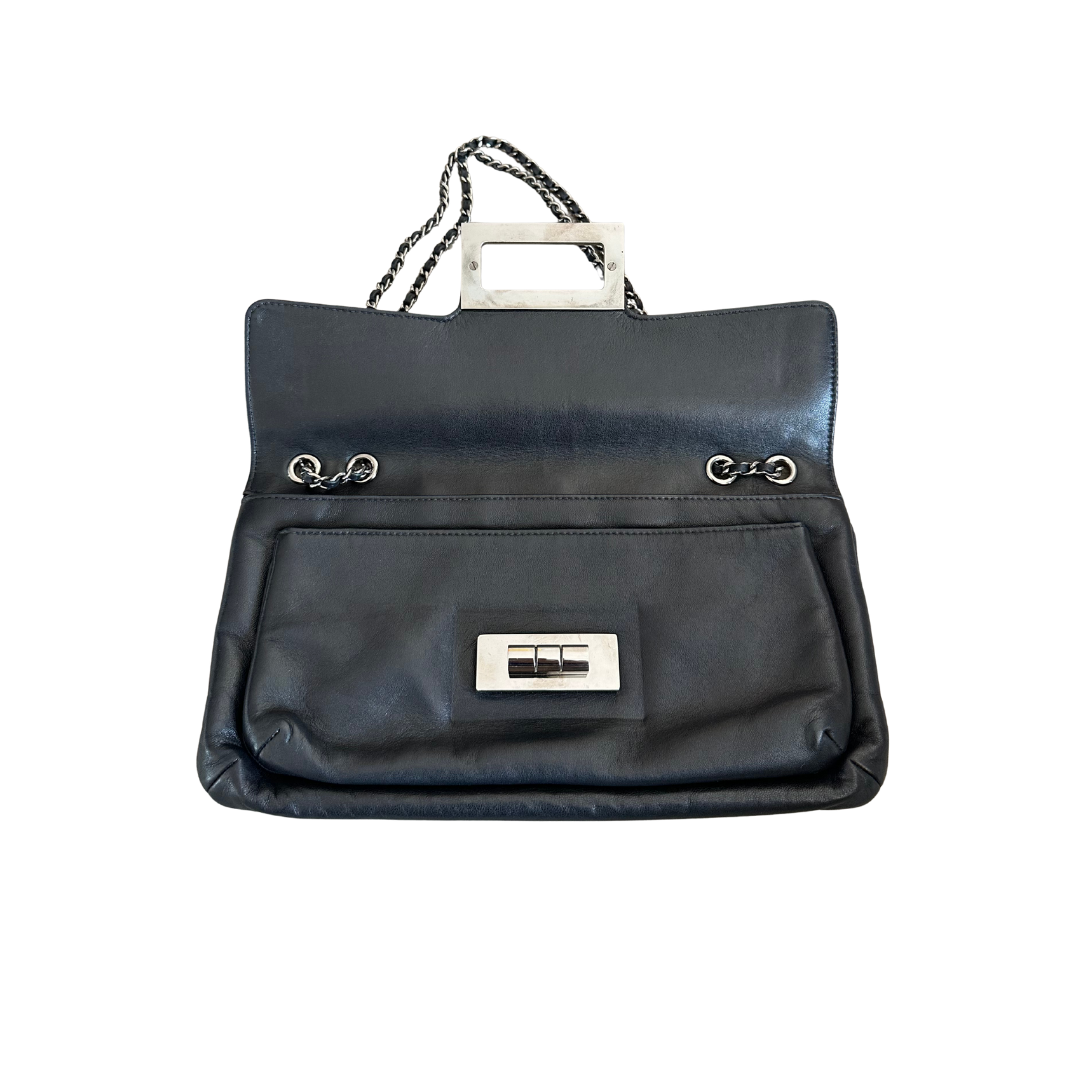 Chanel Black Vintage Giant Leather Mademoiselle Reissue Lock Flap Bag