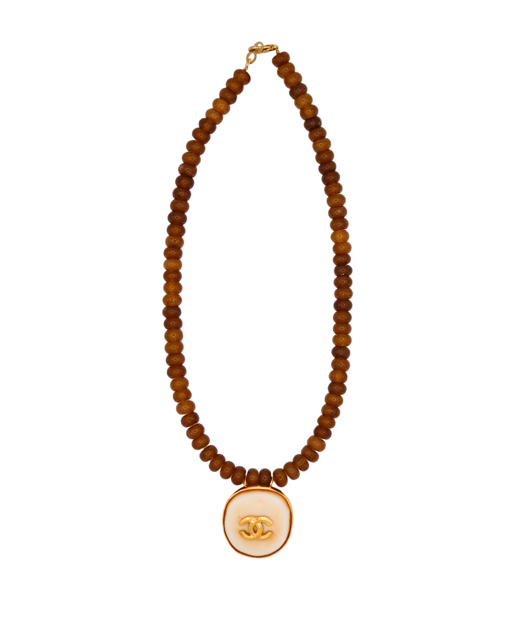 Chanel Reworked Brown Beaded Necklace with Chanel Charm