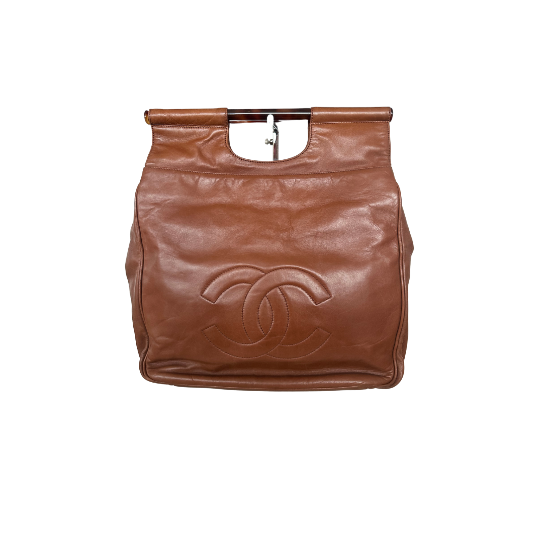 Chanel Brown Lambskin Tote with Tortoise Handle