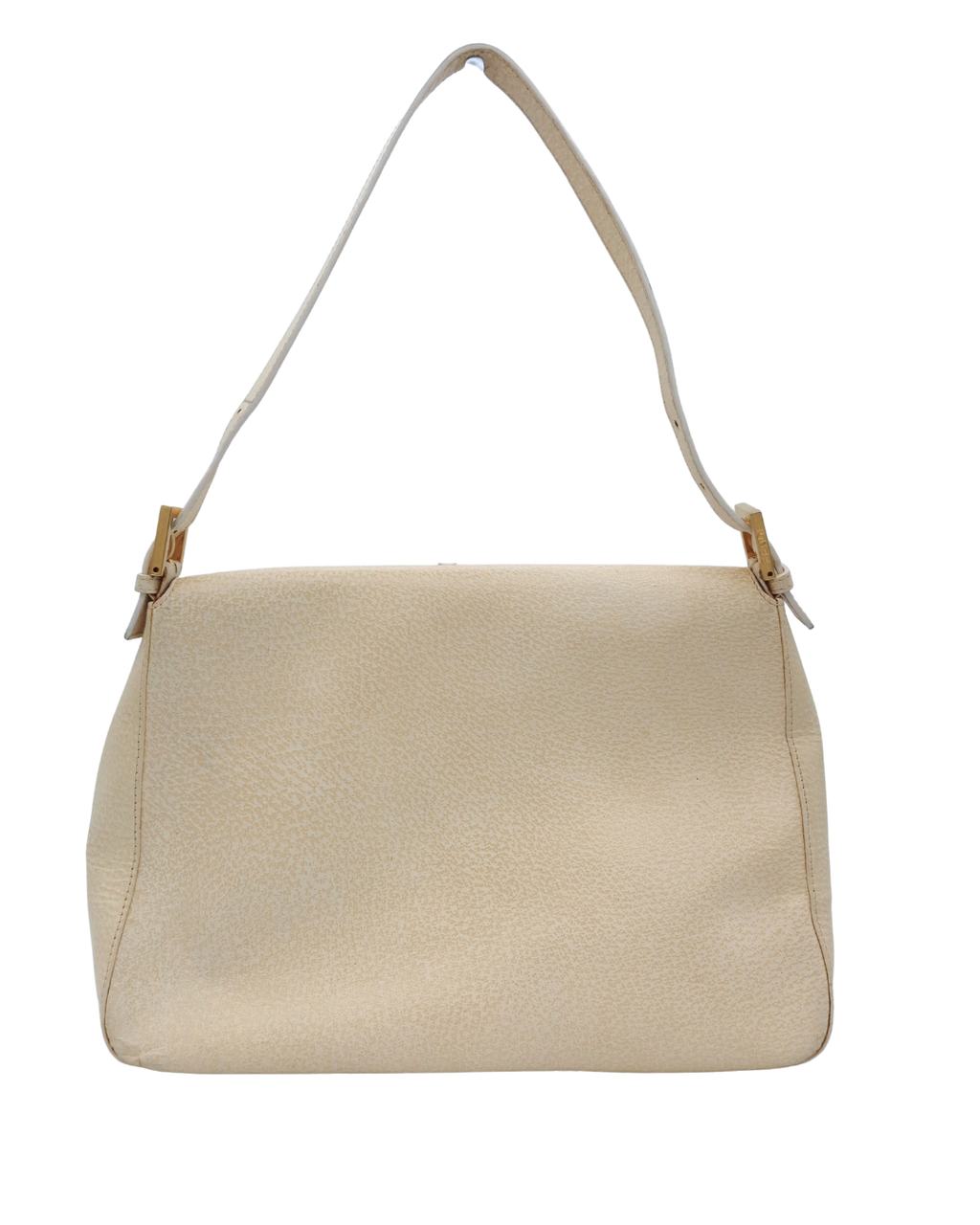 Fendi Mama Baguette Cream Speckled Leather Shoulder Bag with Pink and Gold Buckle
