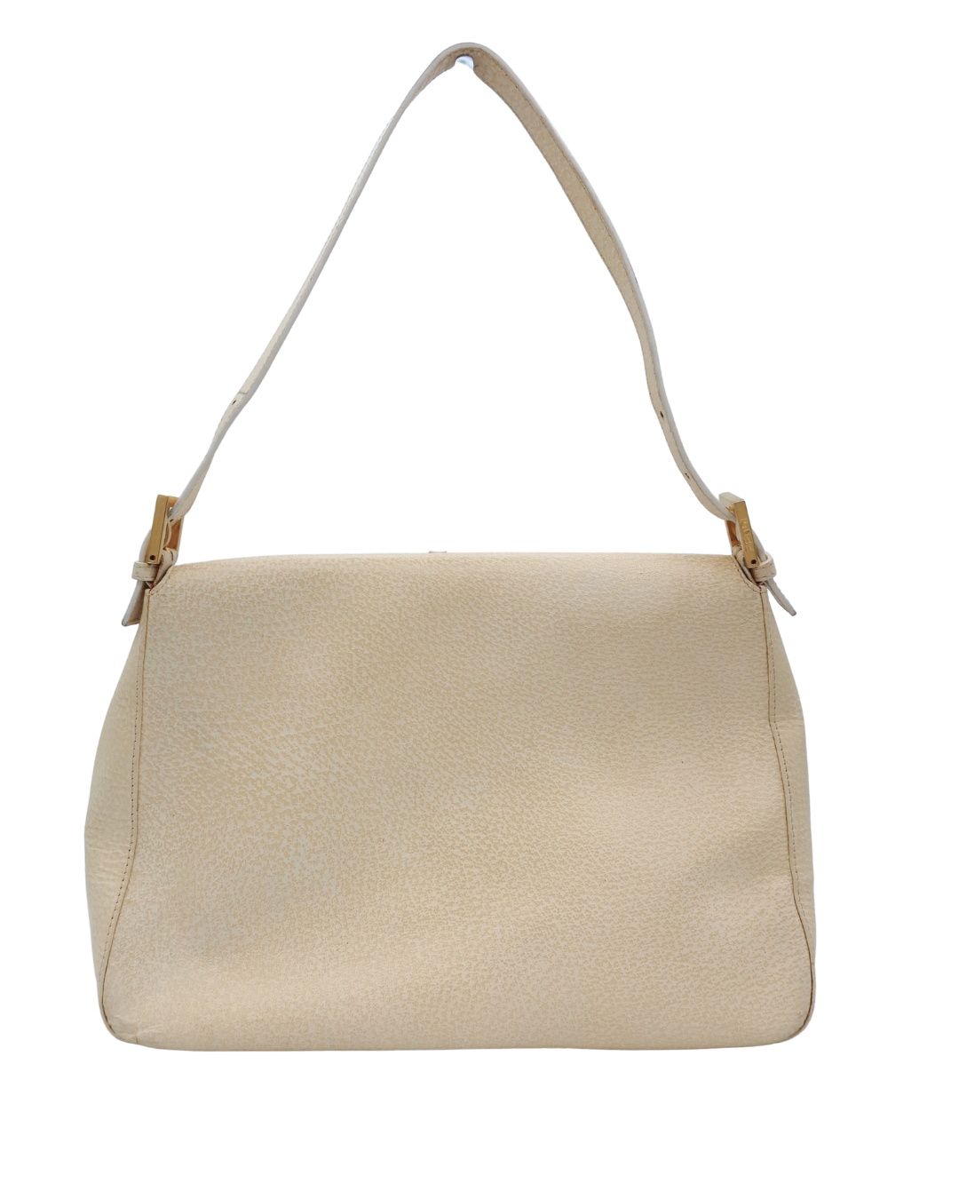 Fendi Mama Baguette Cream Speckled Leather Shoulder Bag with Pink and Gold Buckle