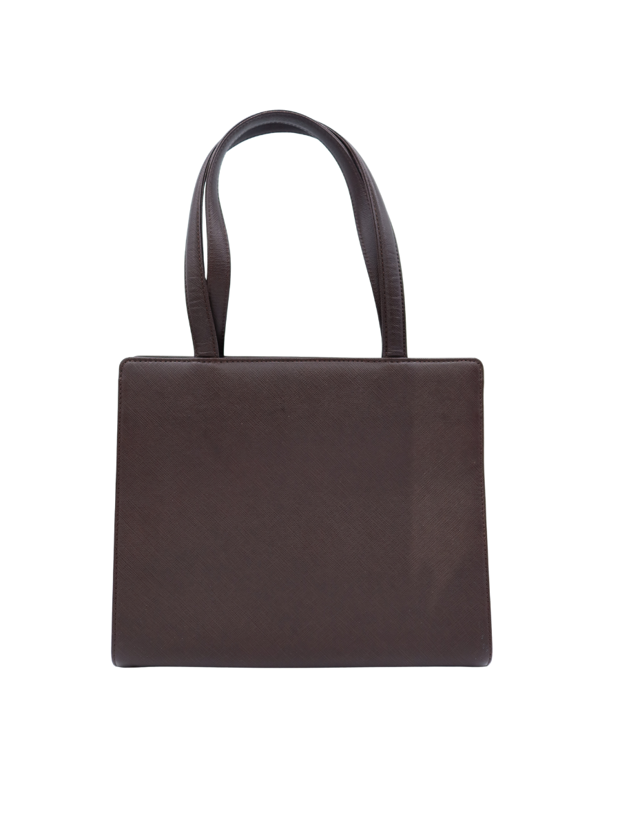 Yves Saint Laurent Vintage Brown Saffiano Leather Stitched Shoulder Bag