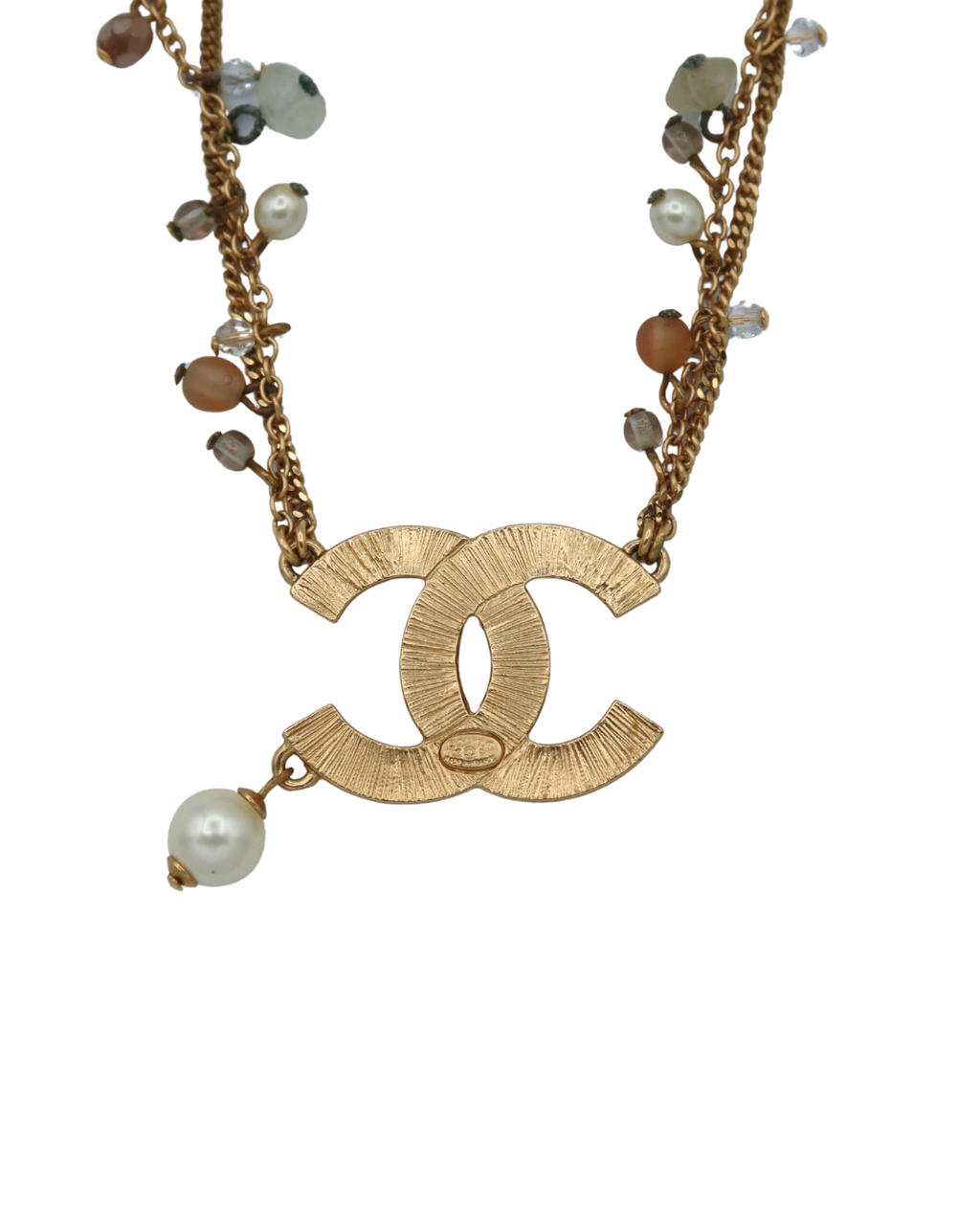 Chanel Vintage Beaded Crystal CC Pearl Drop Necklace 02P