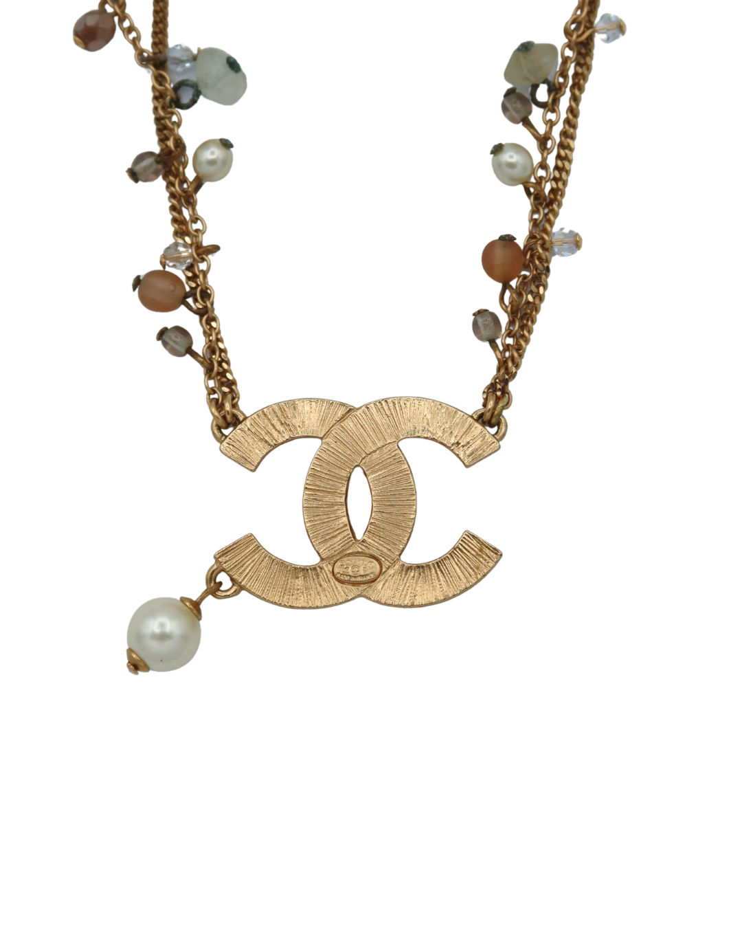 Chanel Vintage Beaded Crystal CC Pearl Drop Necklace 02P