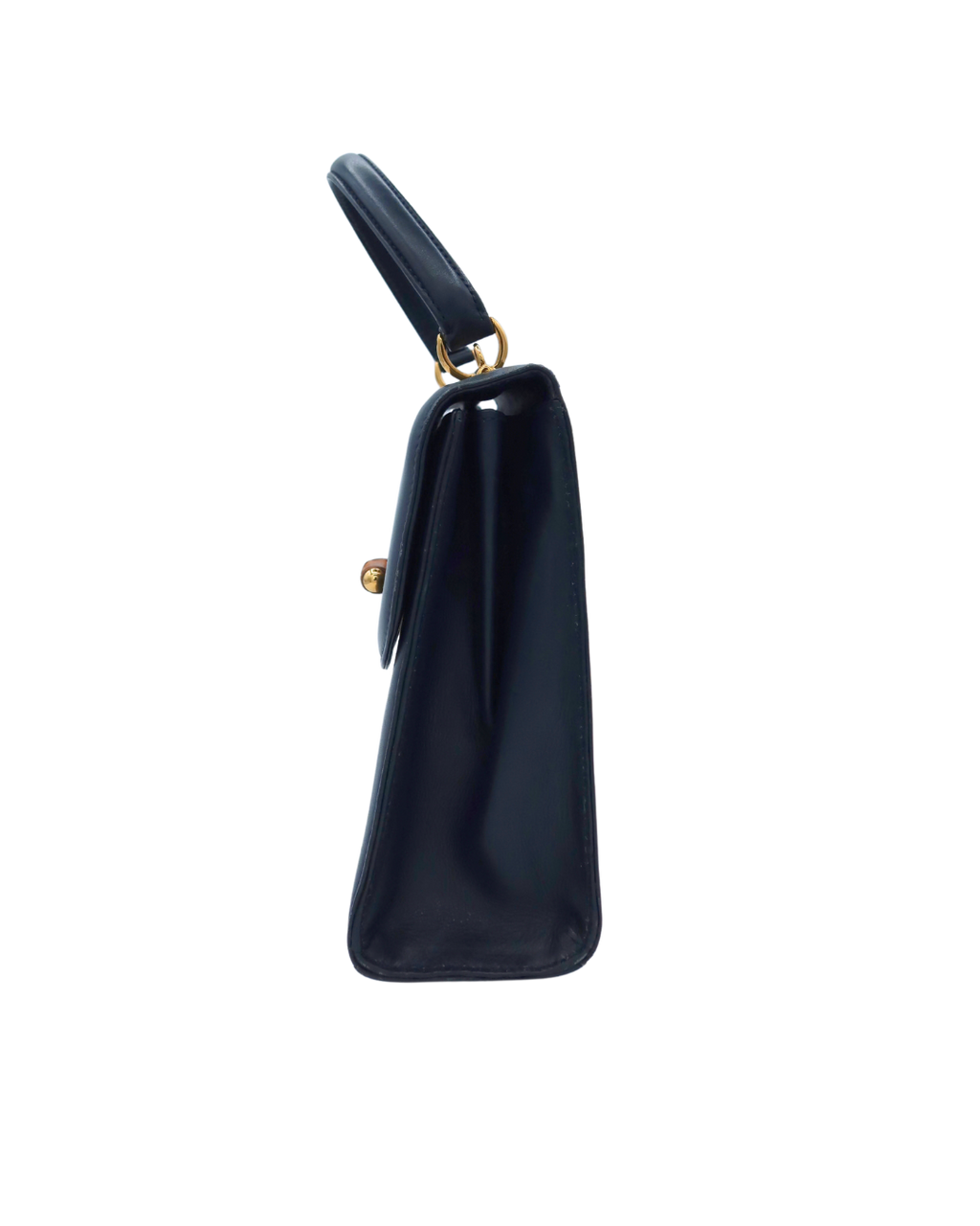 Gucci Vintage Blue-Black Leather Bamboo Clasp Top Handle Bag with Strap