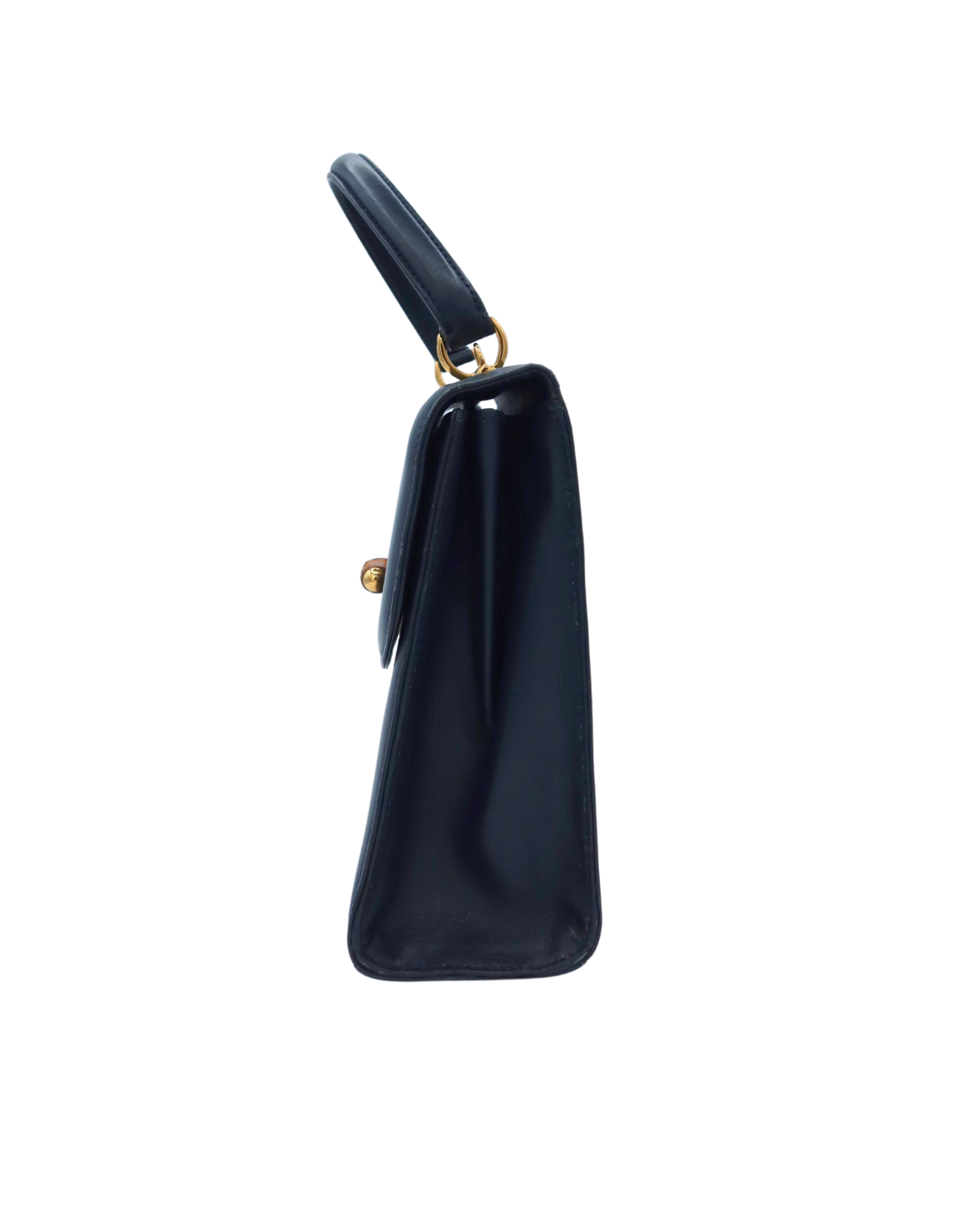 Gucci Vintage Blue-Black Leather Bamboo Clasp Top Handle Bag with Strap
