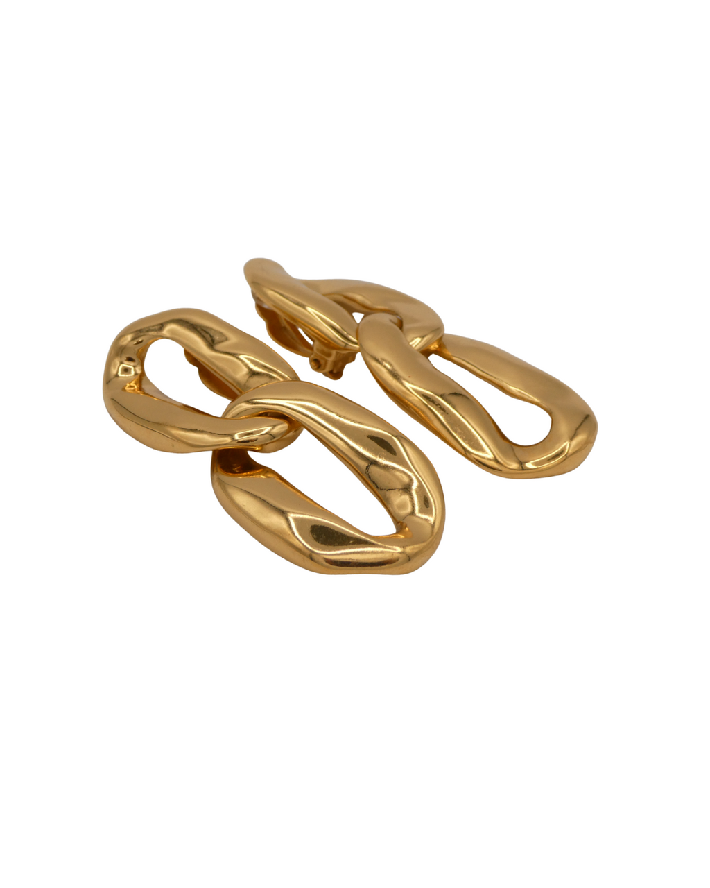 Yves Saint Laurent YSL Vintage Gold Tone Chain Link Dangle Clip On Earrings