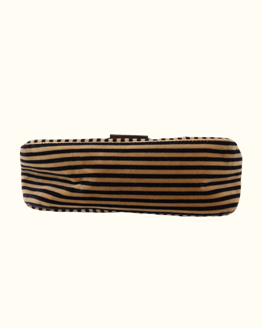 Fendi Velvet Black Beige Striped Baguette Bag