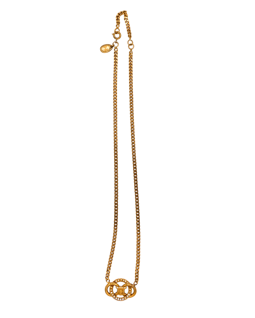 Celine Vintage Crystal Triomphe Pendant Necklace