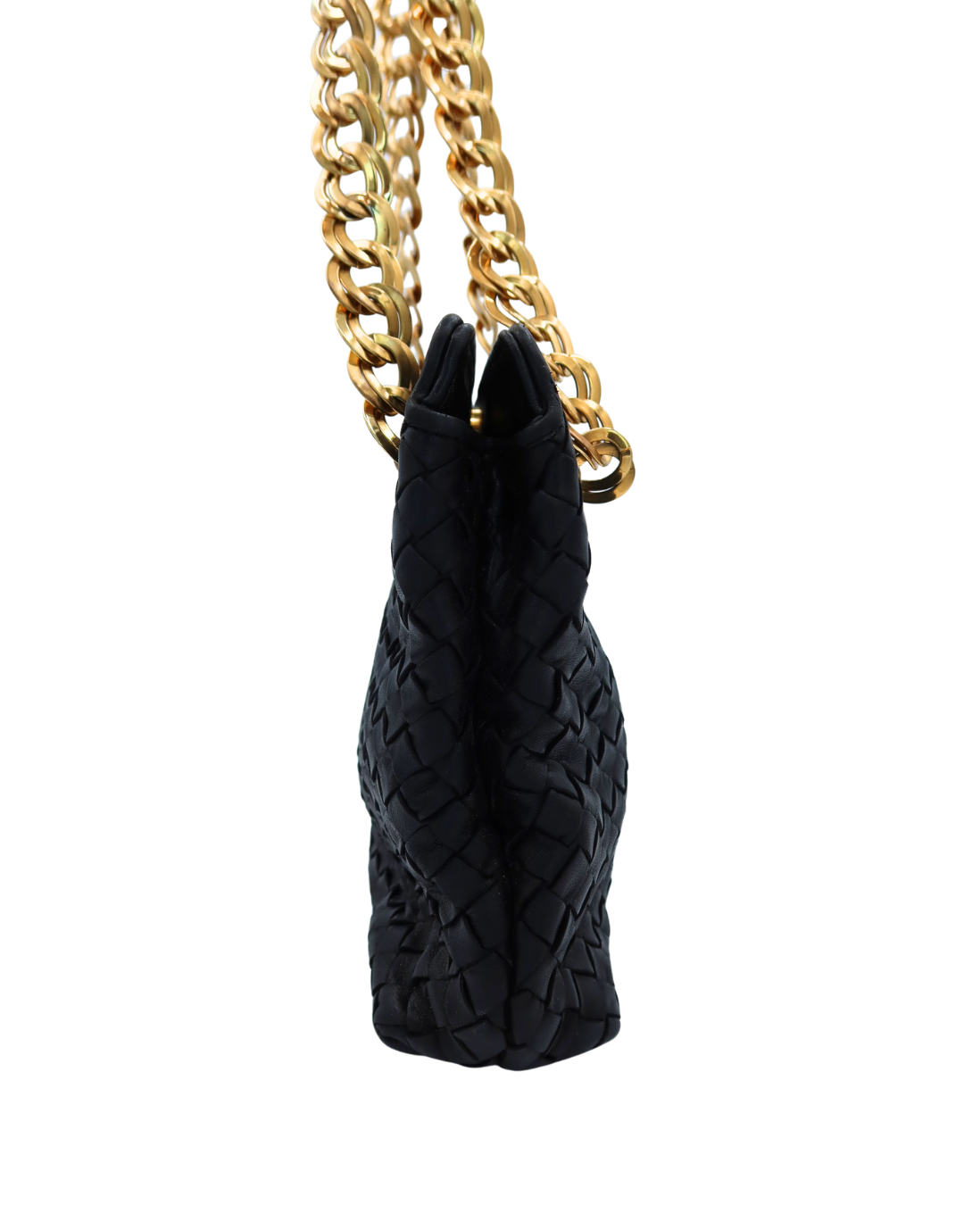 Bottega Veneta Vintage Black Intrecciato Chain Shoulder Bag