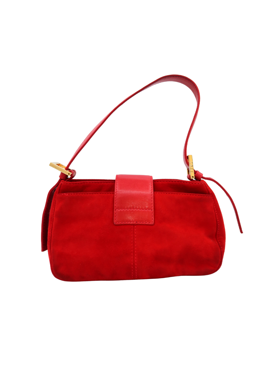 Fendi Vintage Mamma Baguette Red Suede Shoulder Bag with Glitter FF Buckle