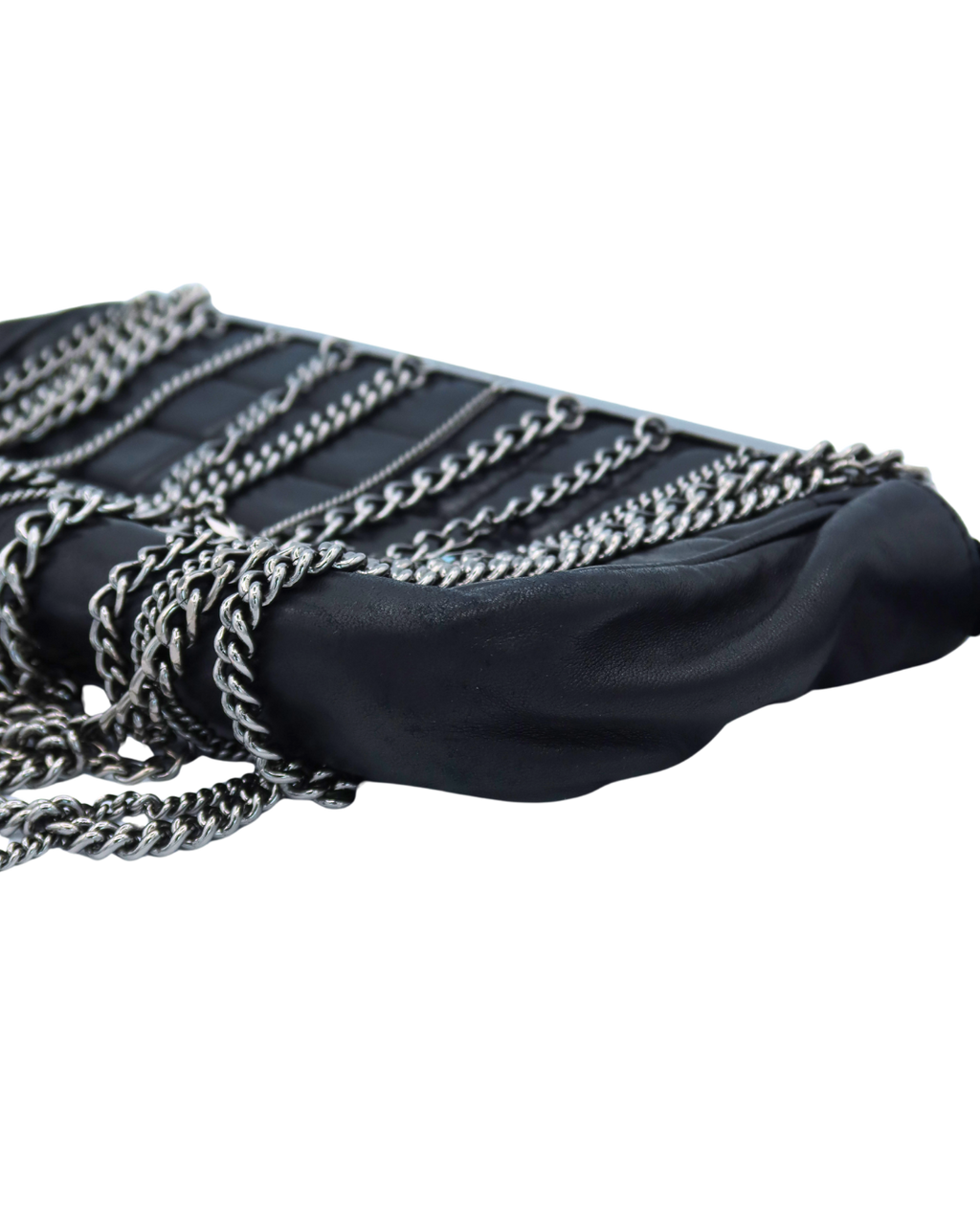 Chanel Multi Chain Black Chocolate Bar Quilted Leather Frame Clutch