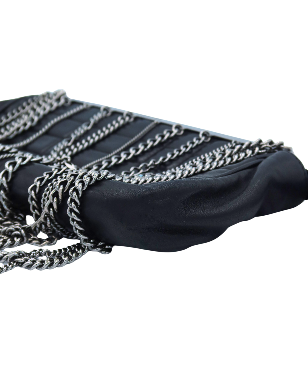 Chanel Multi Chain Black Chocolate Bar Quilted Leather Frame Clutch