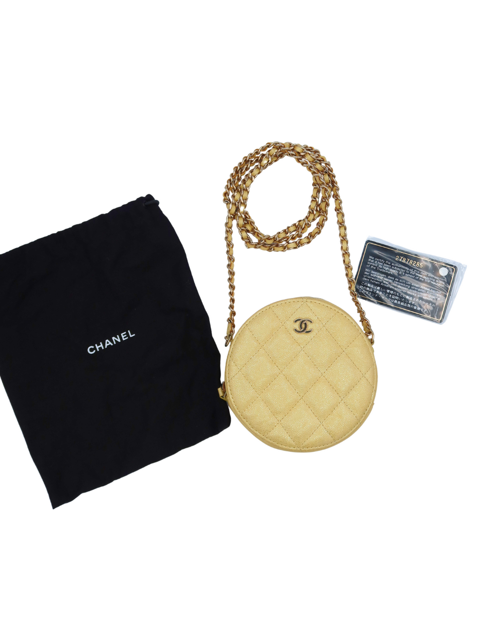 Chanel Round Clutch with Chain Mini Quilted Iridescent Caviar Leather Crossbody