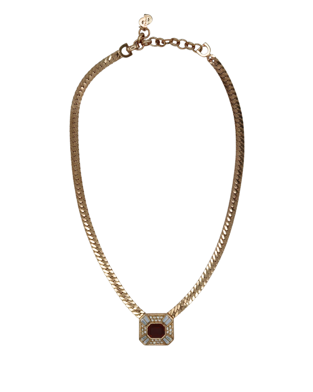 Dior Gold Toned Crystal Pendant Choker Necklace