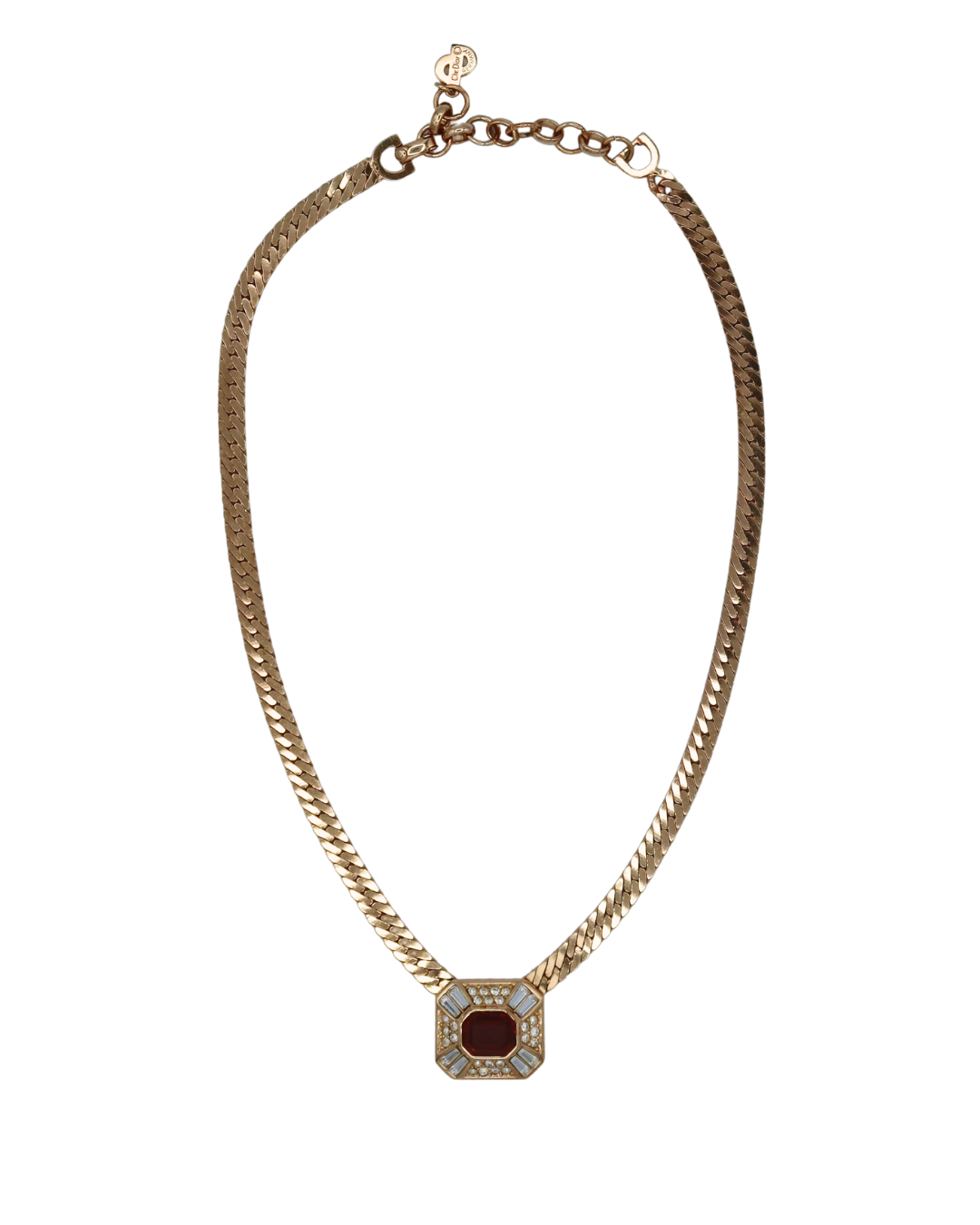 Dior Gold Toned Crystal Pendant Choker Necklace