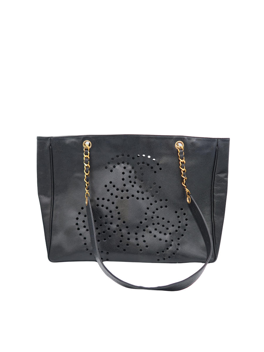 Chanel Vintage Triple CC Perforated Black Caviar Leather Tote Bag 1999-2001
