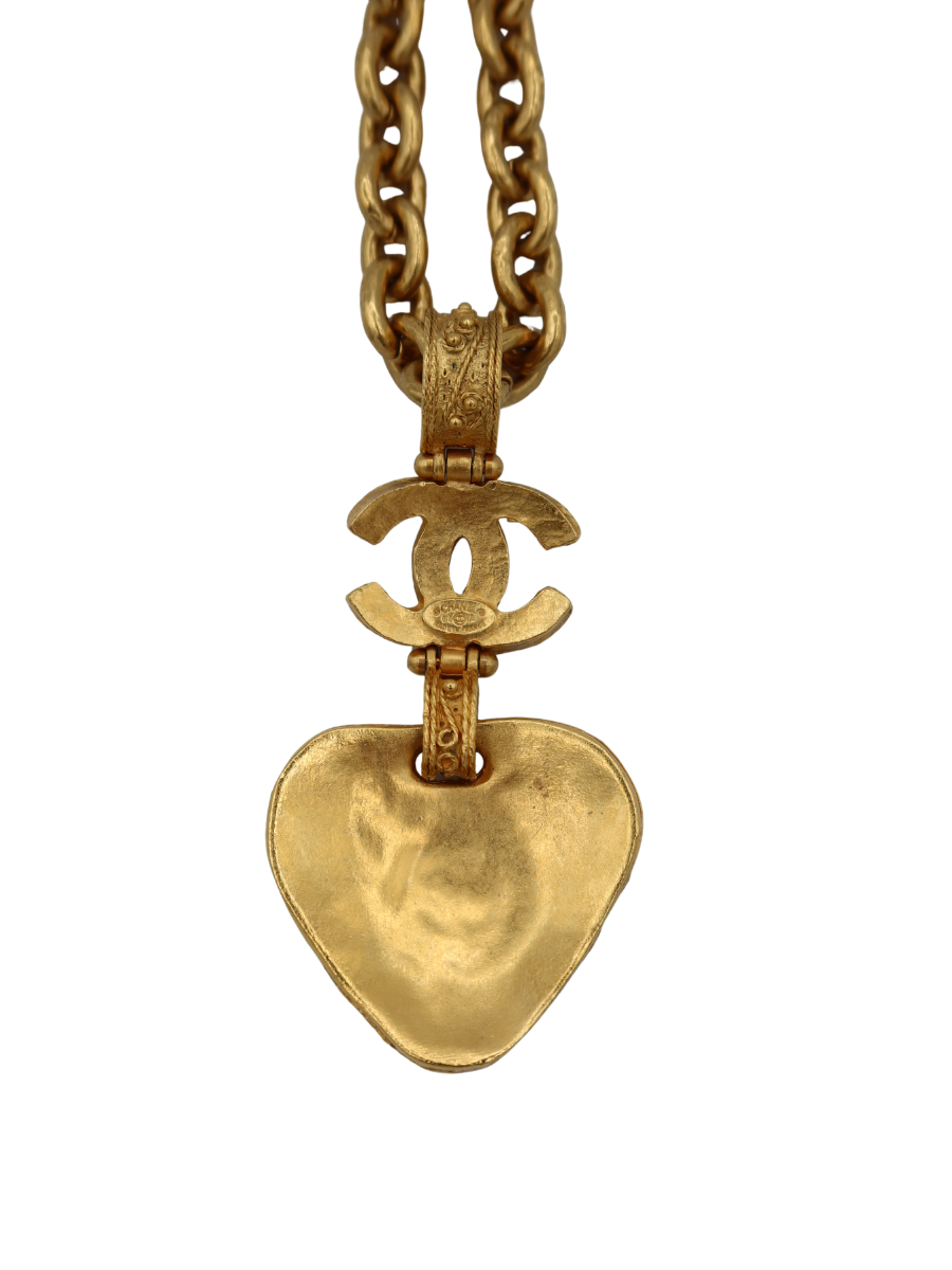 Chanel Vintage Gripoix Heart CC Pendant Necklace 94A
