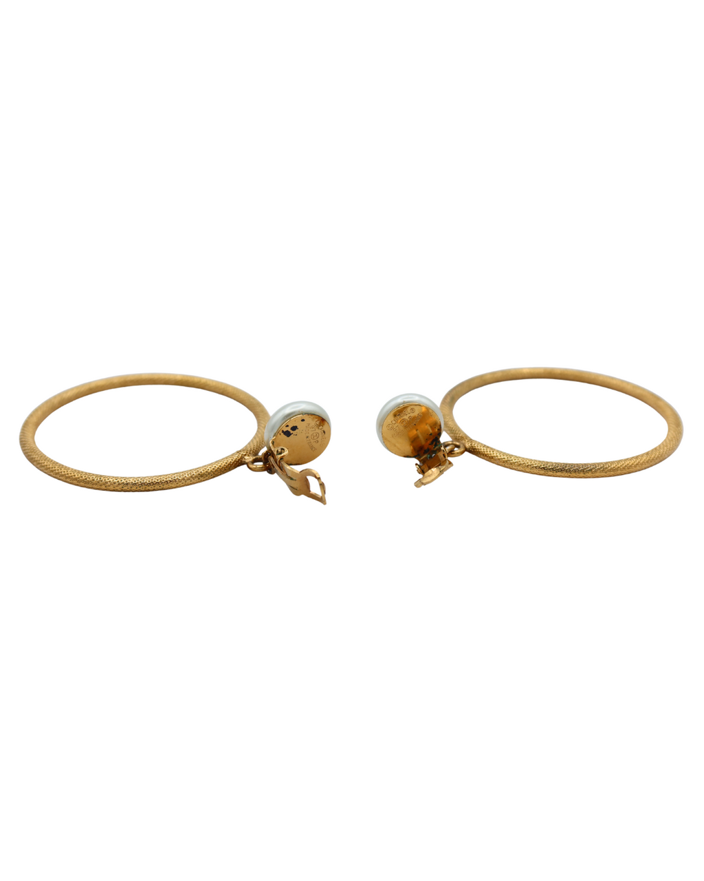 Chanel Vintage Gold Plated Hoop Clip On Earrings with Faux Pearl