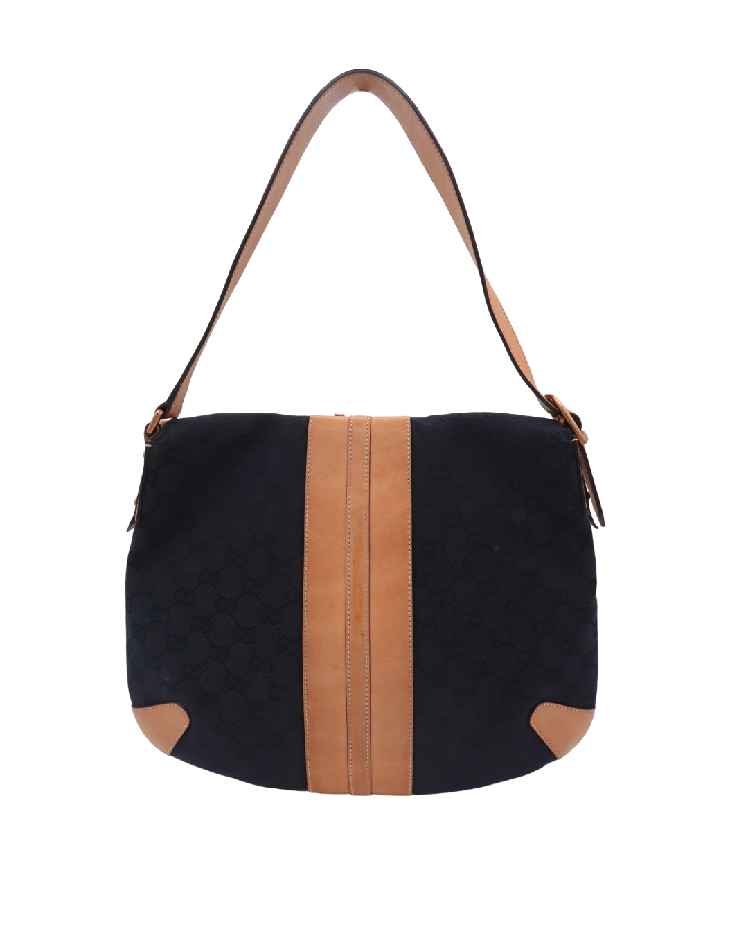 Gucci GG Black Canvas & Tan Leather Horsebit Shoulder Bag