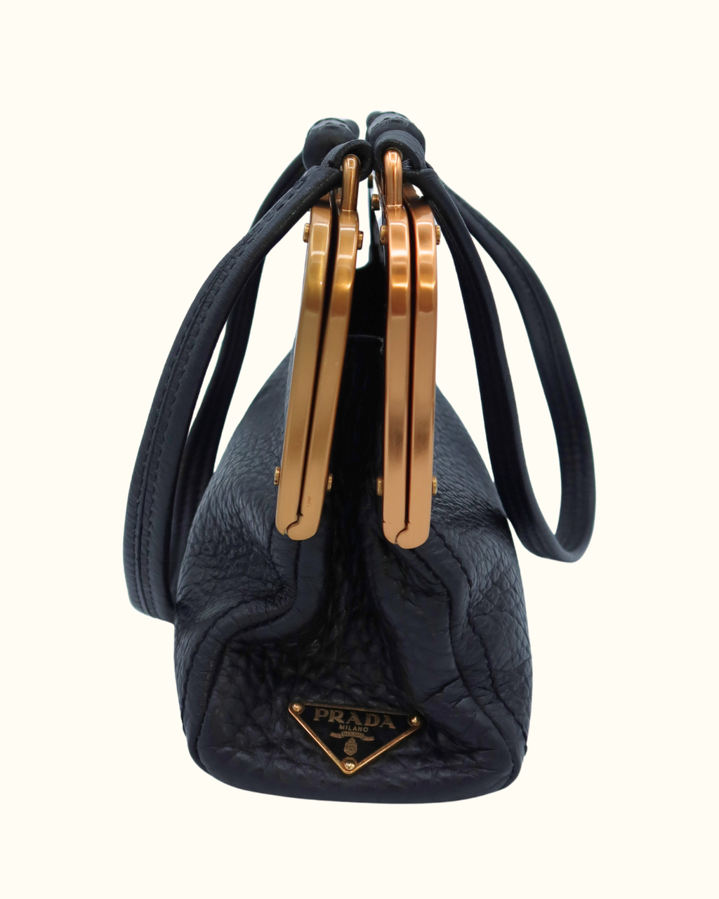 Prada Black Leather Frame Shoulder Bag