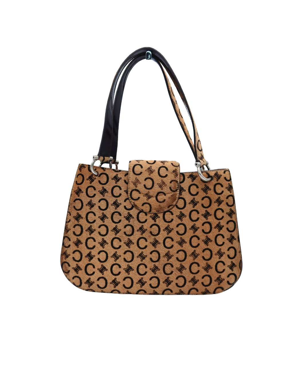 Celine Vintage and Rare Tan Triomphe Printed Calf Hair Shoulder Bag
