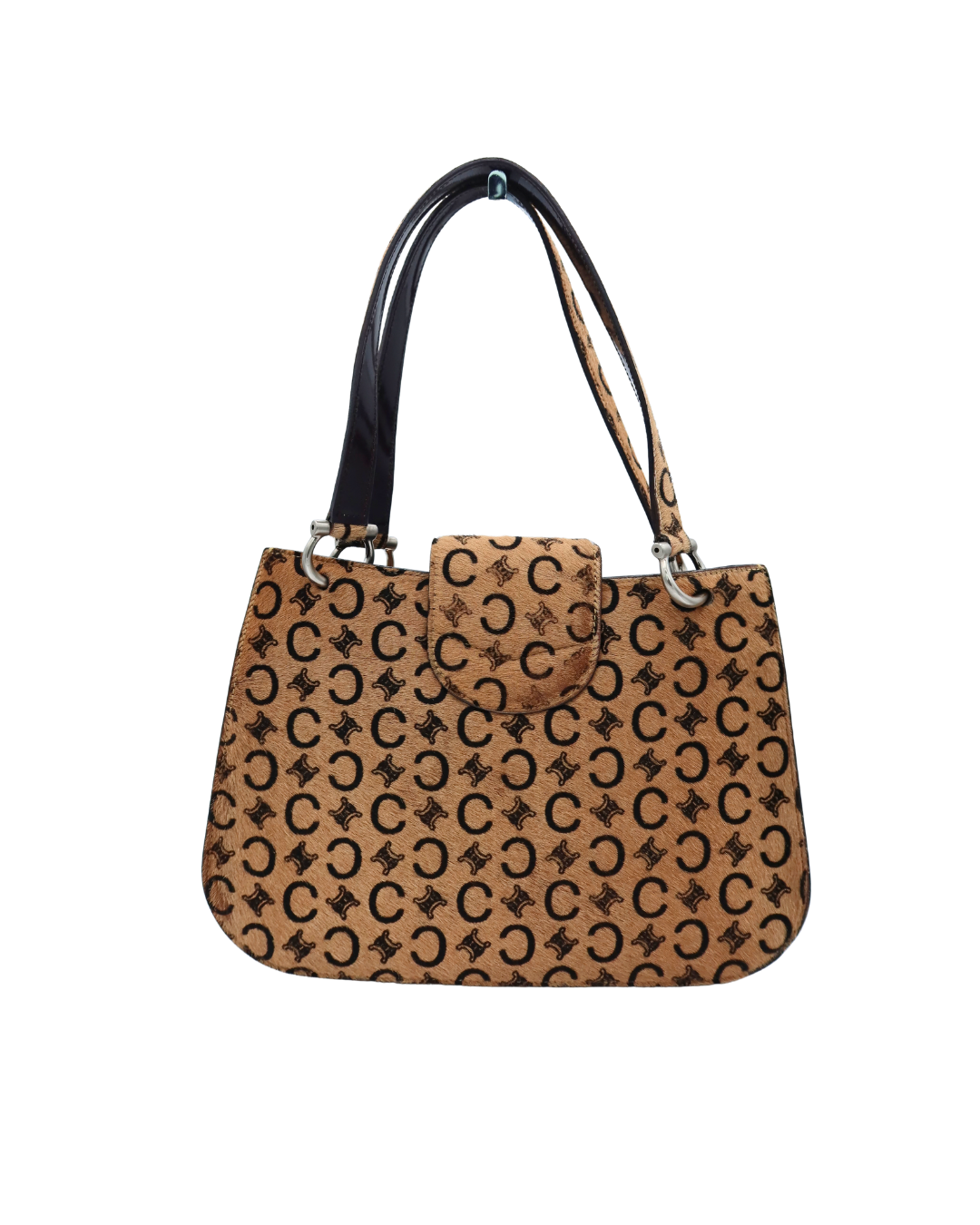 Celine Vintage and Rare Tan Triomphe Printed Calf Hair Shoulder Bag