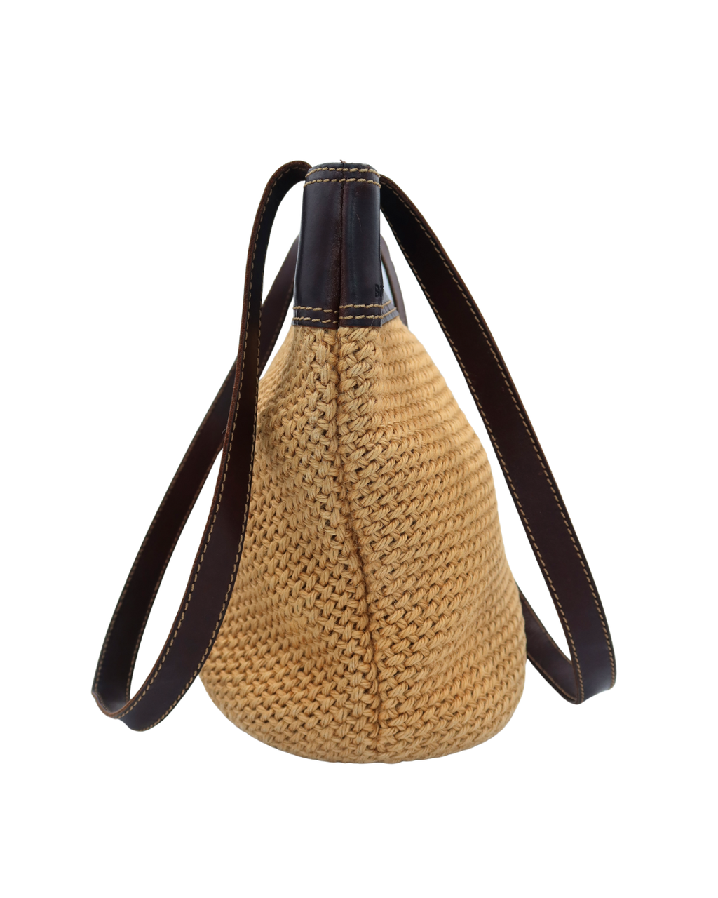 Bottega Veneta Vintage Woven Straw and Brown Leather Tote Bag