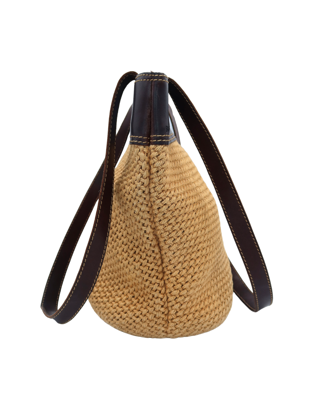 Bottega Veneta Vintage Woven Straw and Brown Leather Tote Bag