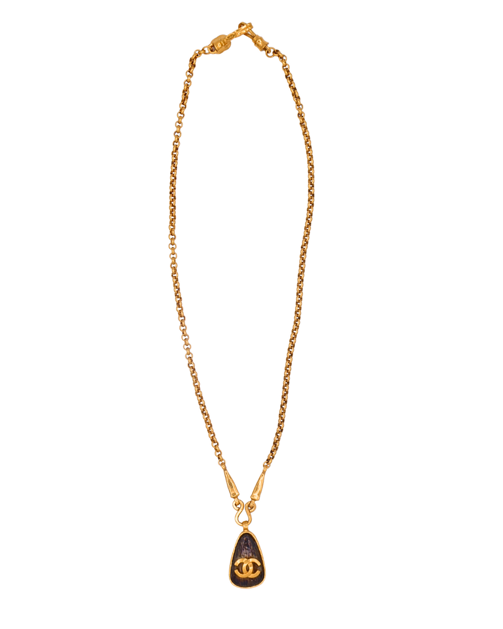 Chanel Vintage Gold Stone CC Logo Pendant Necklace