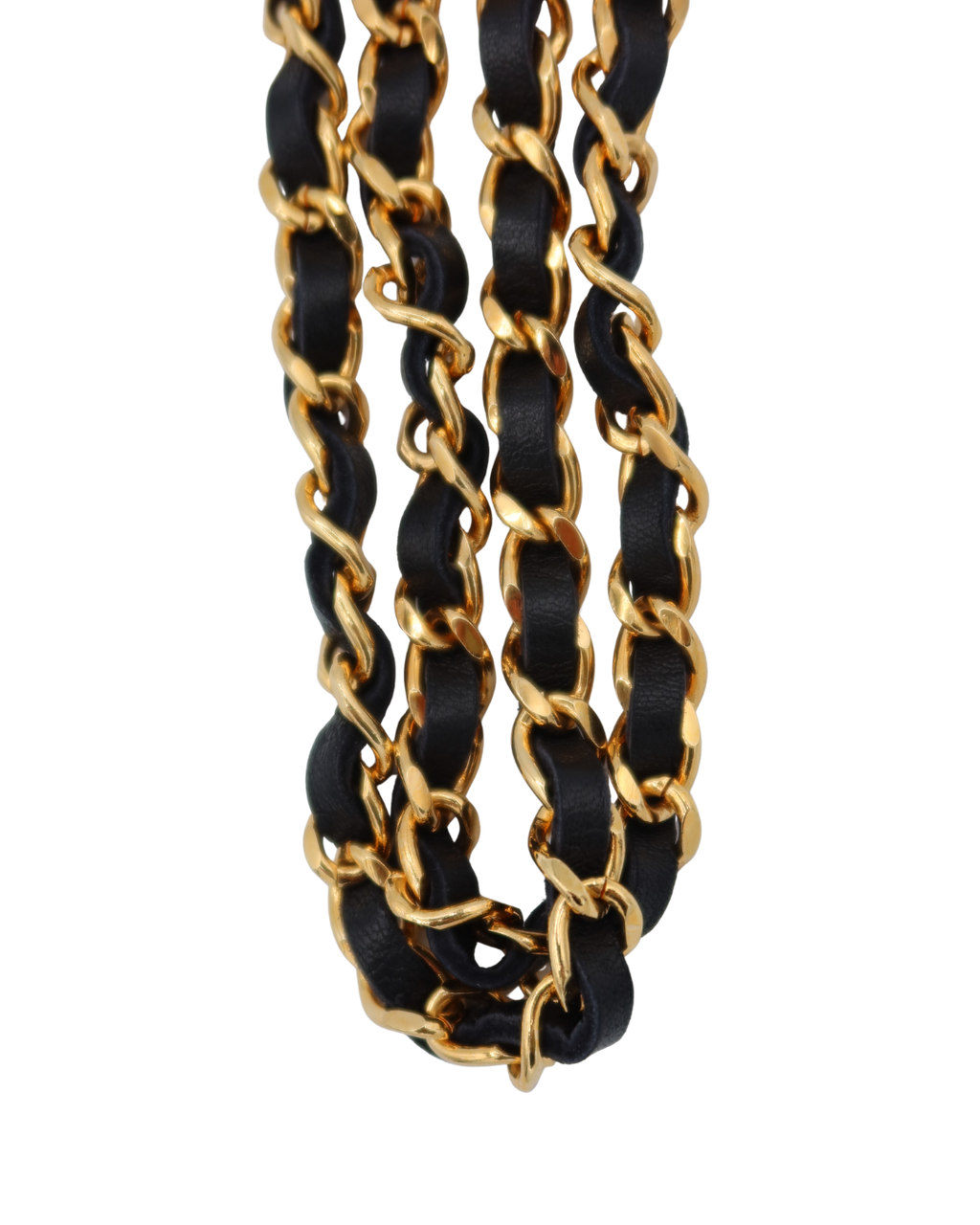 Chanel Vintage Black Leather and Gold-Tone Chain Belt