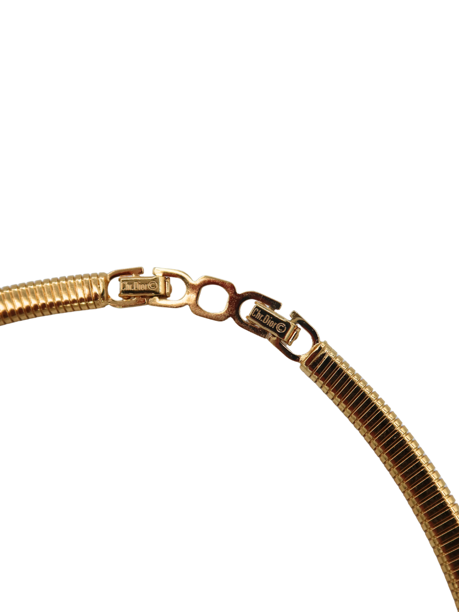 Christian Dior Vintage Gold-Tone Collar Necklace with Pink Crystal